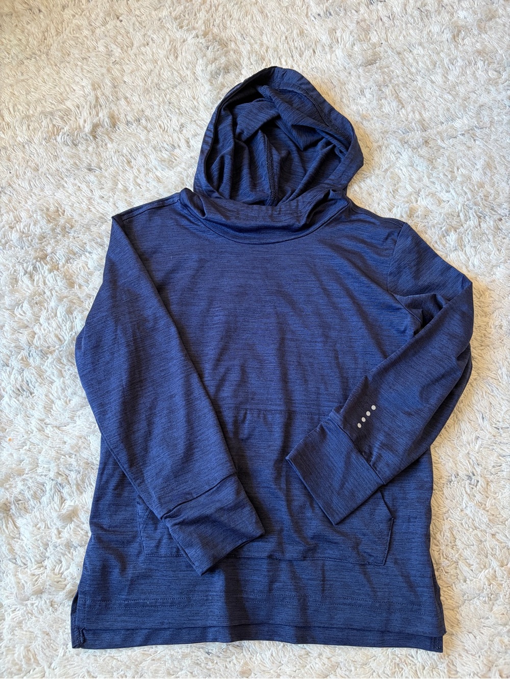 Primary Kids StayCool Performance Pullover Hoodie in Blue Space Dye, Size 4-5